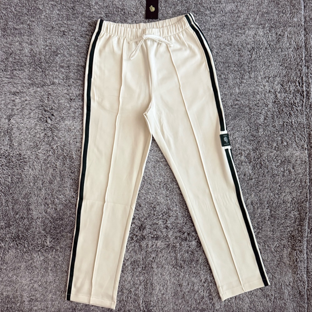 Men’s Darc Sport Track Pants, Cream & Dark Green, Size Medium, NWT